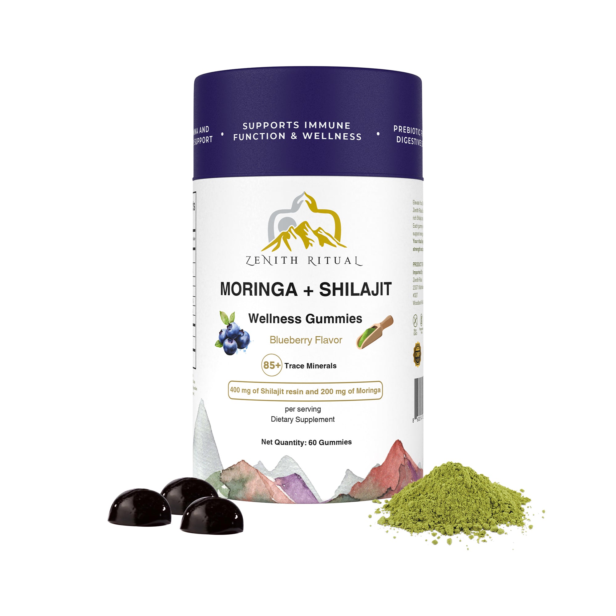 Shilajit & Moringa Gummies – Blueberry Flavor - 60 Gummies - Dietary s