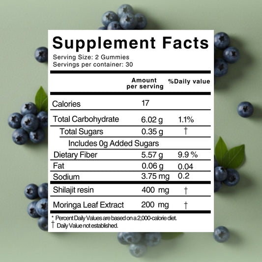 Shilajit & Moringa Gummies – Blueberry Flavor - 60 Gummies - Dietary supplements - Zenith Ritual