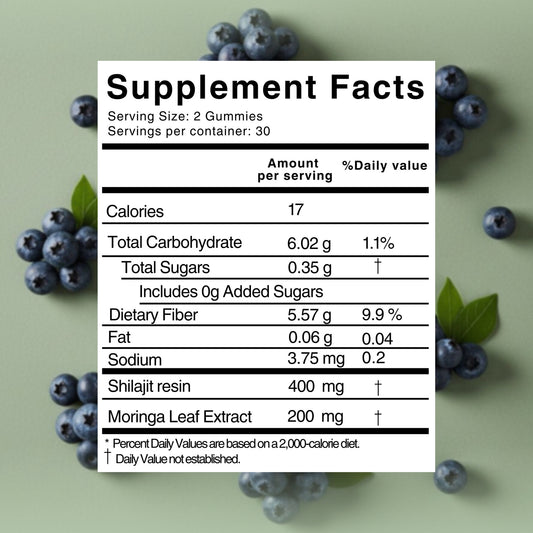 Moringa + Shilajit Wellness Gummies | Blueberry Flavored