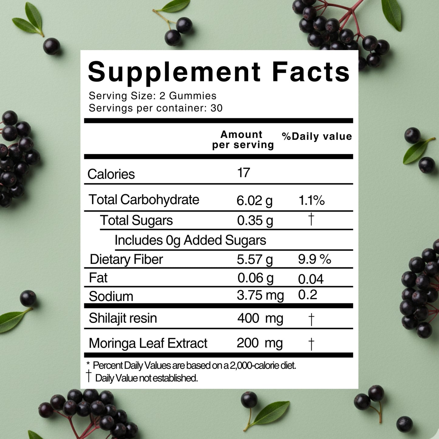 Pure Himalayan Shilajit & Moringa Gummies – Elderberry Flavor - 60 Gummies - Dietary supplements