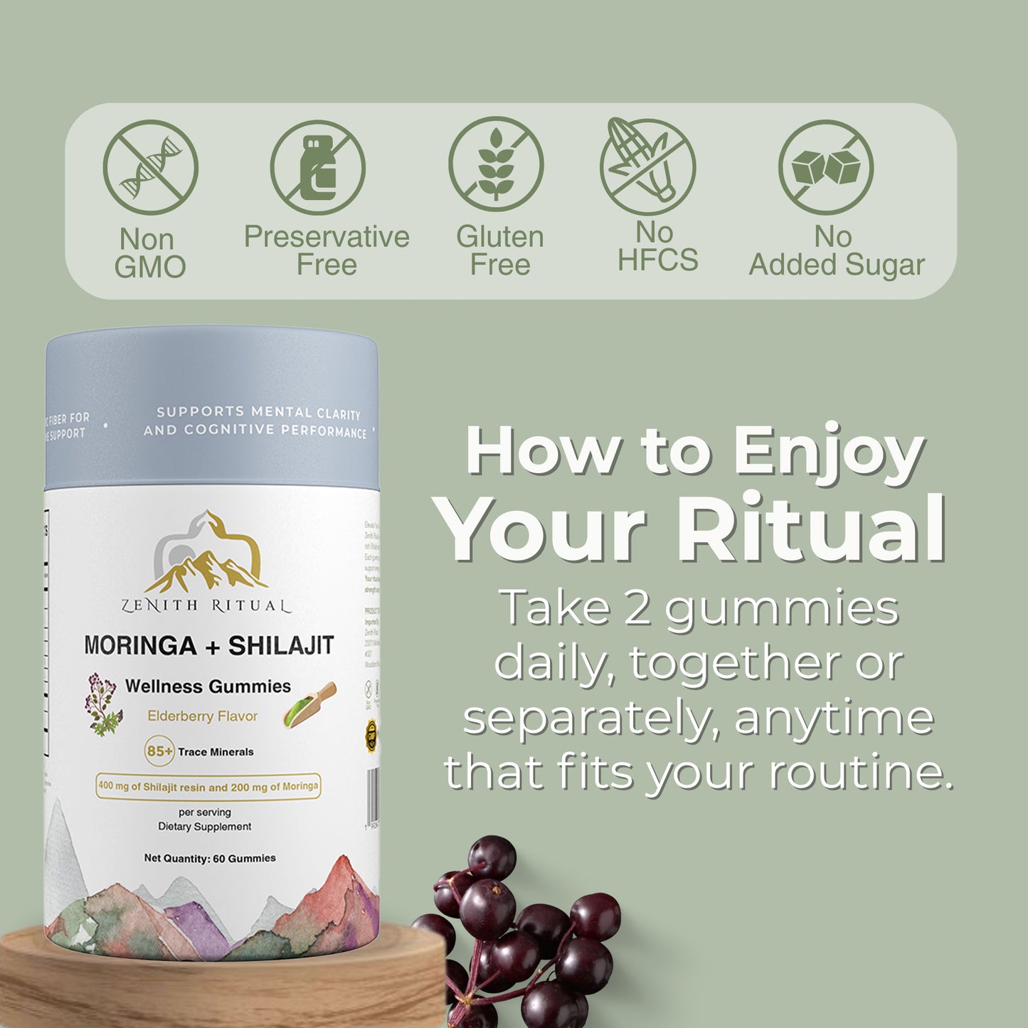 Pure Himalayan Shilajit & Moringa Gummies – Elderberry Flavor | Dietary Supplement