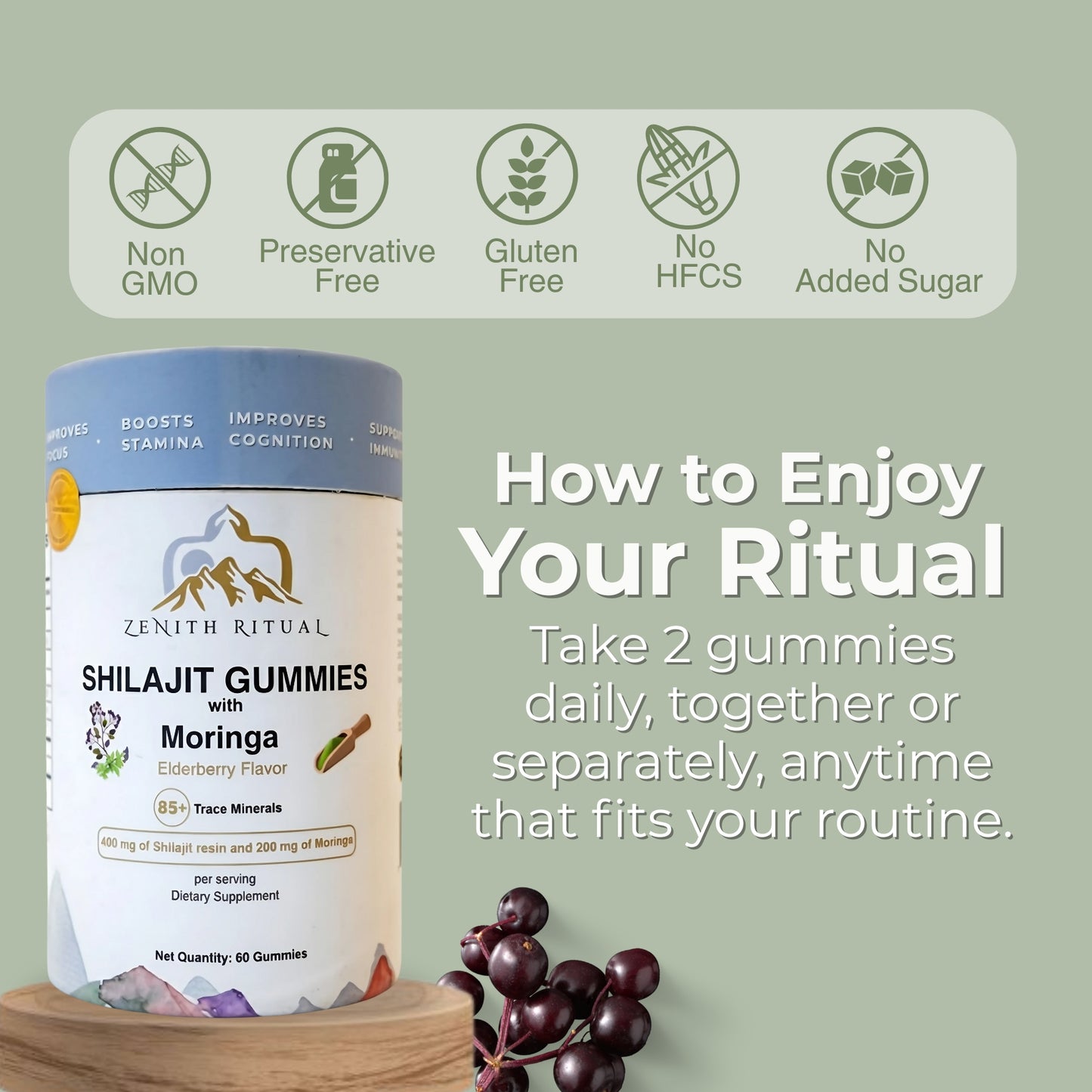 Pure Himalayan Shilajit & Moringa Gummies – Elderberry Flavor - 60 Gummies - Dietary supplements