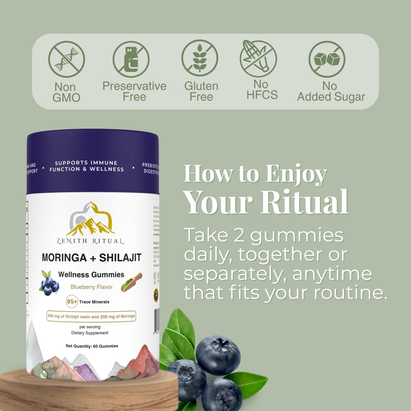 Pure Himalayan Shilajit & Moringa Gummies – Blueberry Flavor | Dietary Supplement