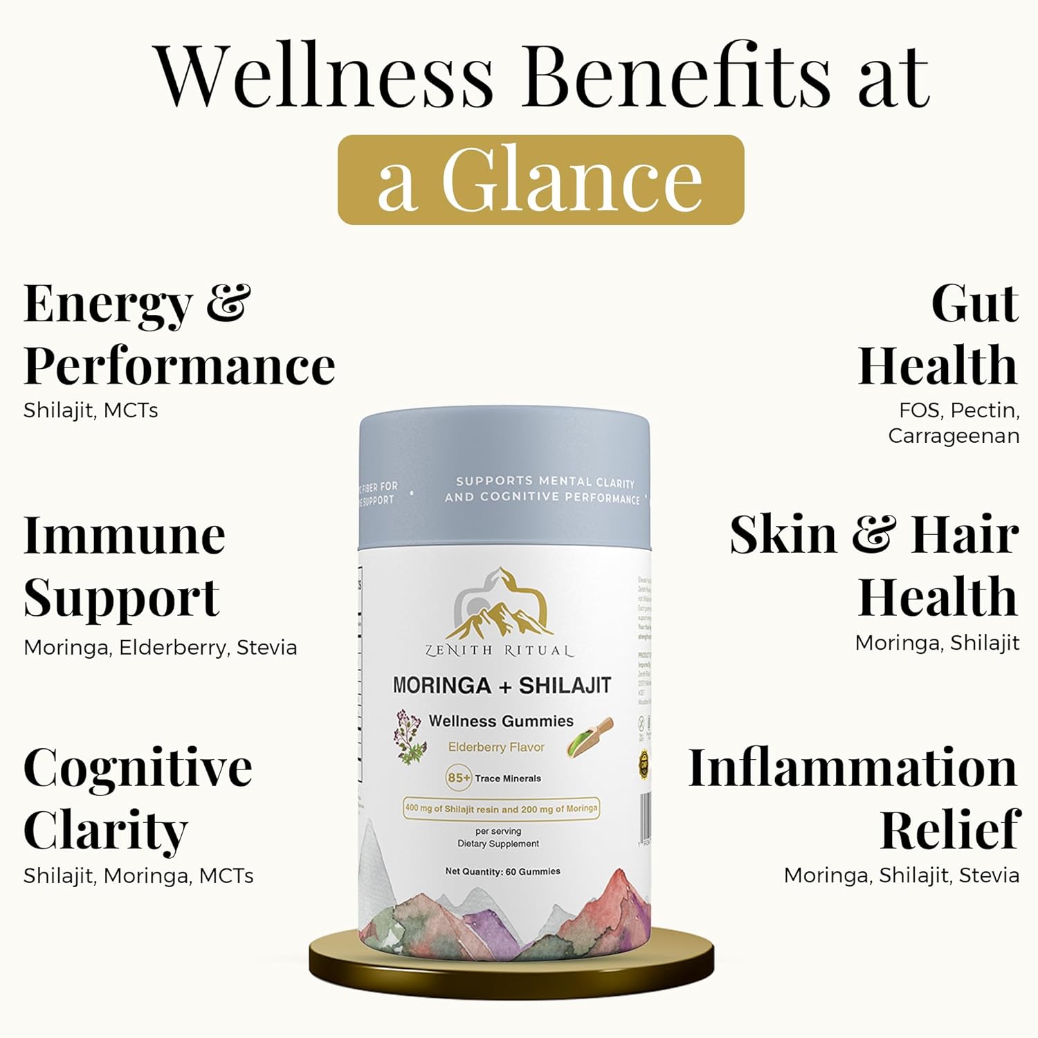 Pure Himalayan Shilajit & Moringa Gummies – Elderberry Flavor - 60 Gum