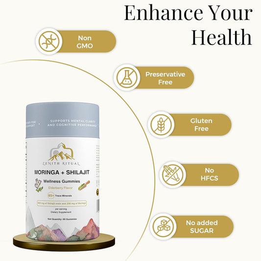 Pure Himalayan Shilajit & Moringa Gummies – Elderberry Flavor - 60 Gummies - dietary supplements