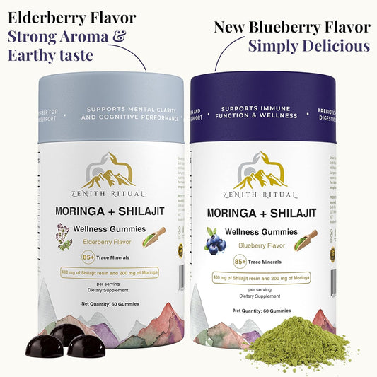Shilajit & Moringa Gummies 2-Pack Bundle – Elderberry & Blueberry – Dietary Supplement