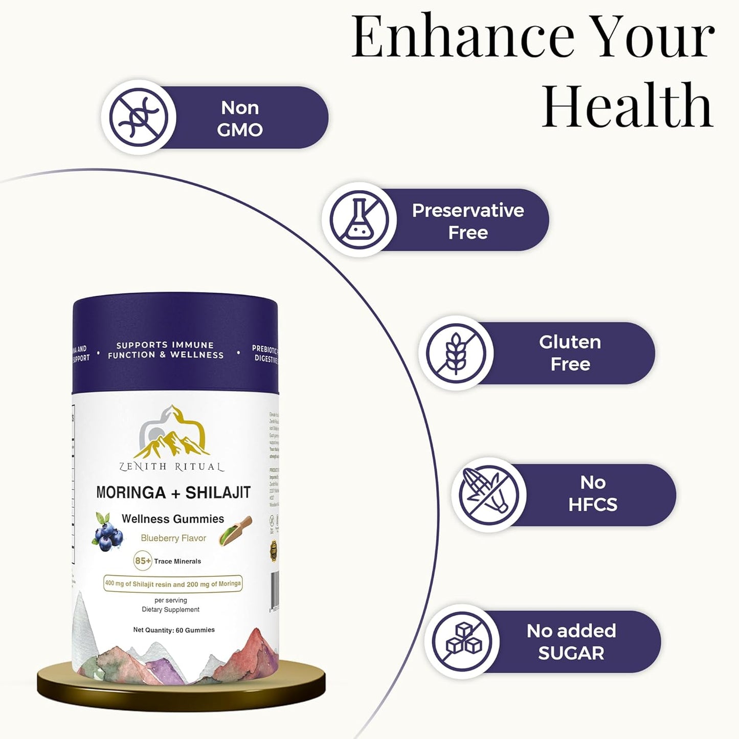 Pure Himalayan Shilajit & Moringa Gummies – Blueberry Flavor - 60 Gummies - dietary supplements