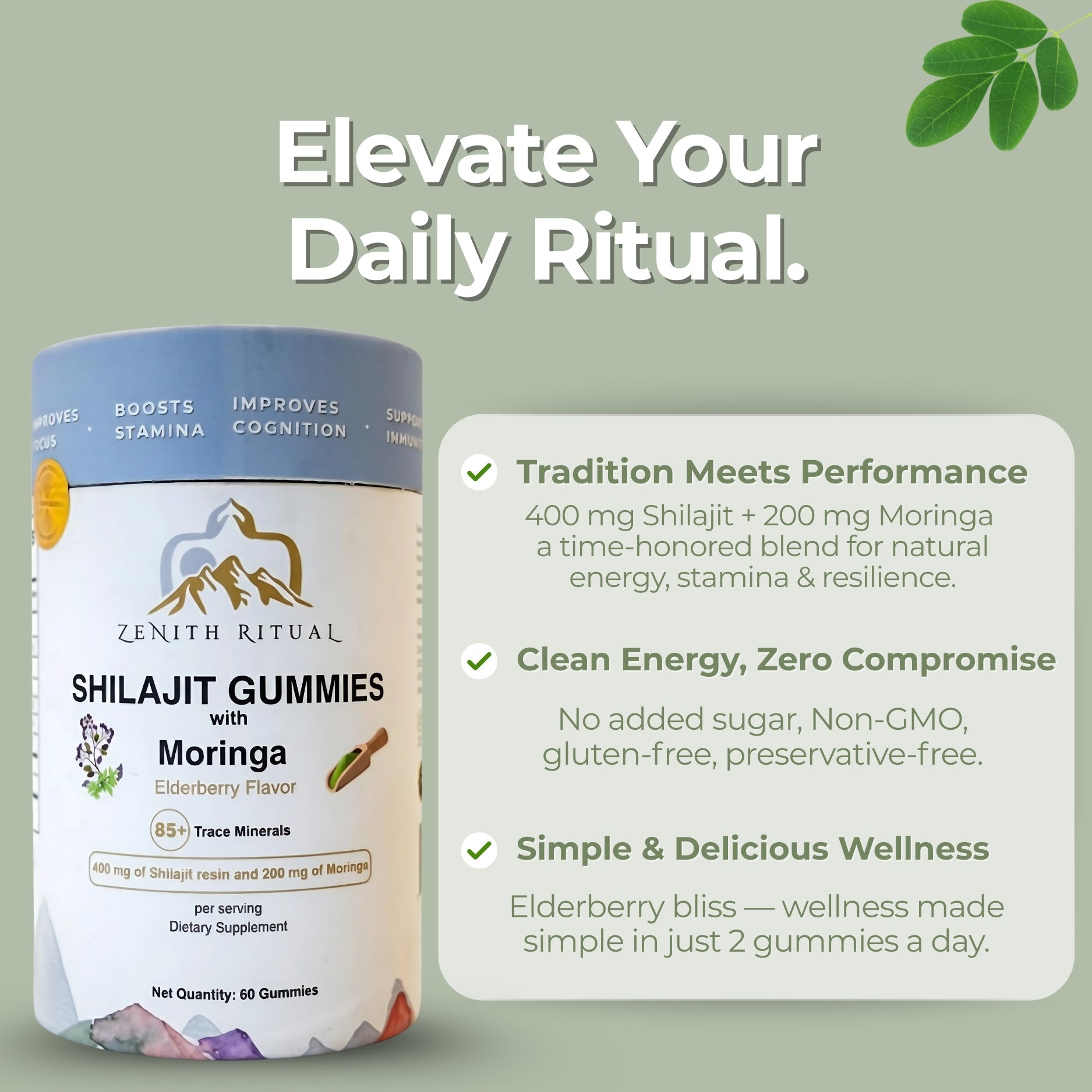Pure Himalayan Shilajit & Moringa Gummies – Elderberry Flavor - 60 Gummies - Dietary supplements - Zenith Ritual