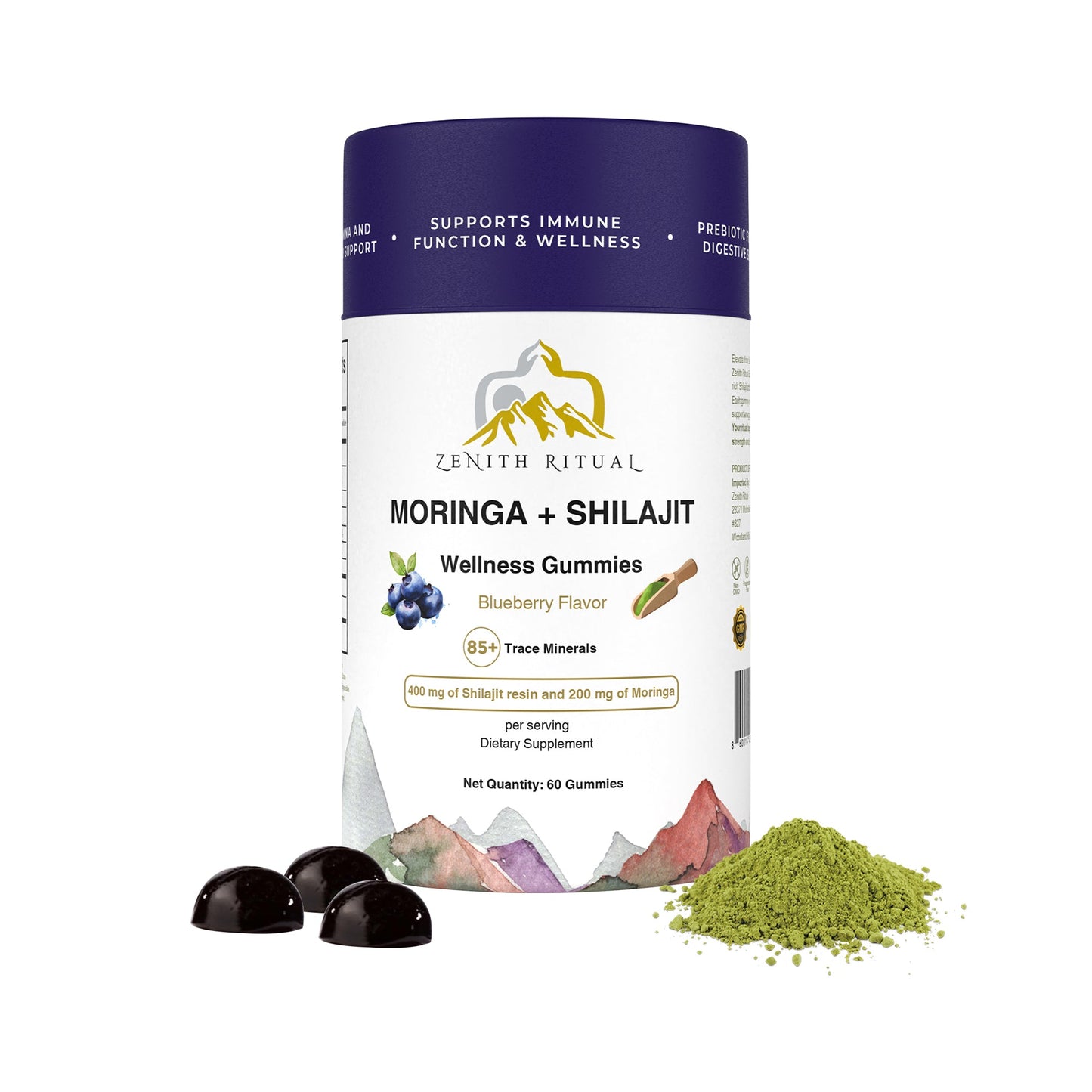 Shilajit & Moringa Gummies – Blueberry Flavor - 60 Gummies - Dietary supplements - Zenith Ritual